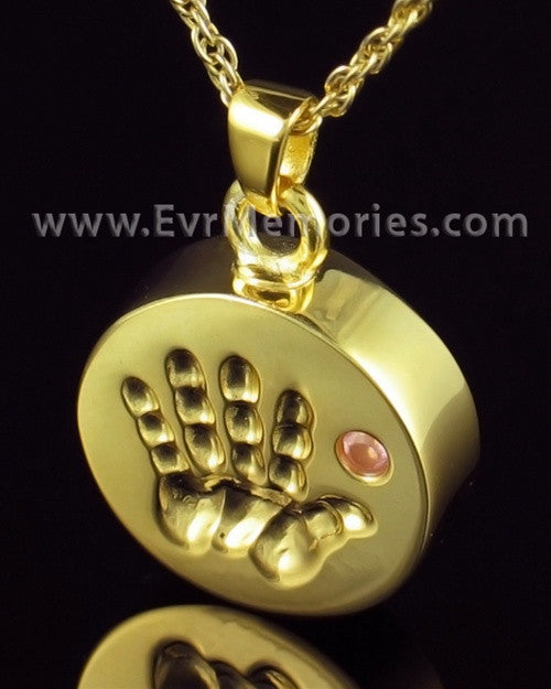 Gold Plated Tiny Hand Pink Urn Pendant