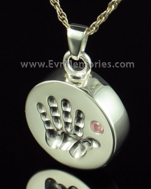 Sterling Silver Tiny Hand Pink Urn Pendant