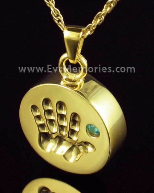 Gold Plated Tiny Hand Blue Urn Pendant
