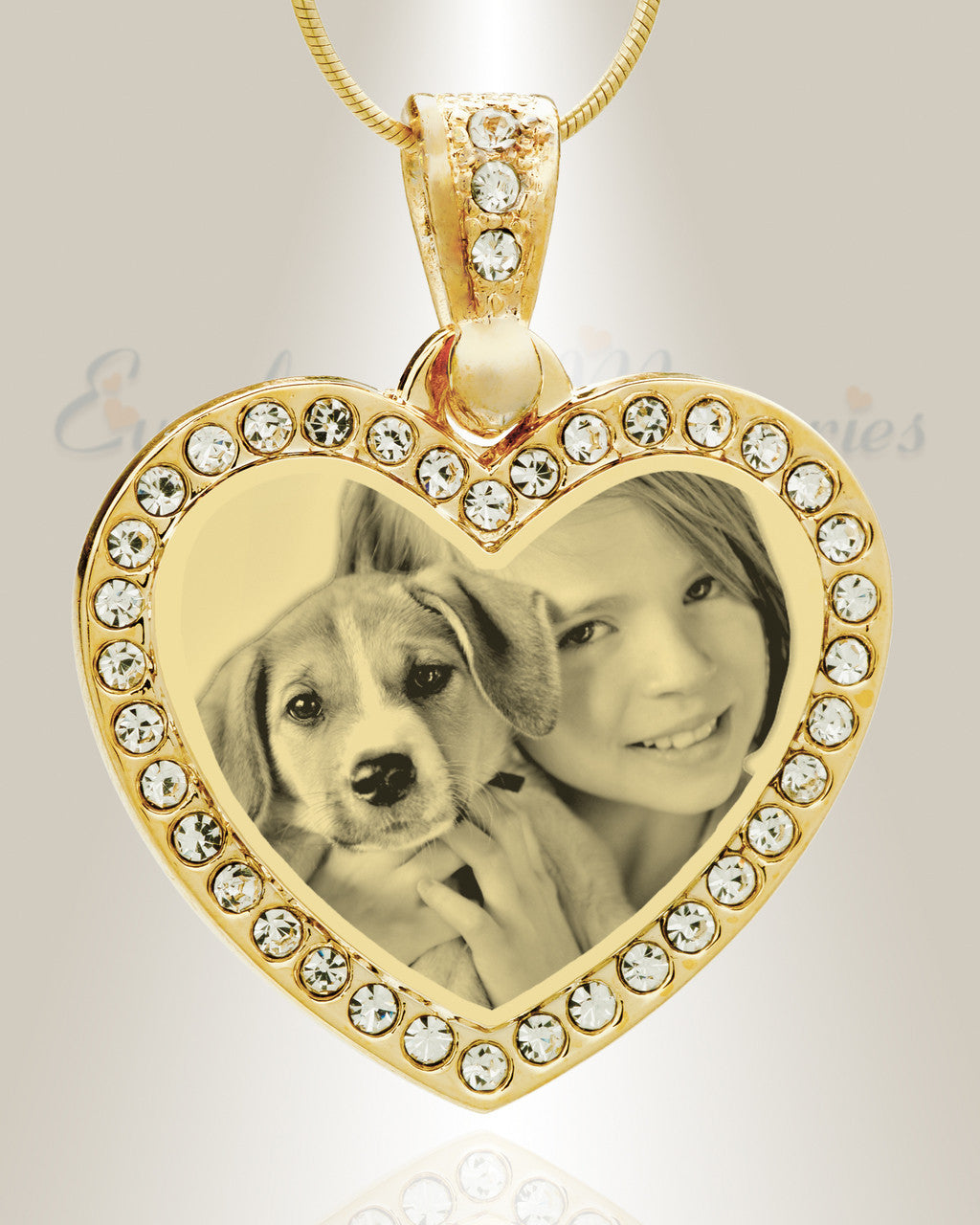 Gem Heart Photo Engraved Gold Plated over Stainless Pet Keepsake