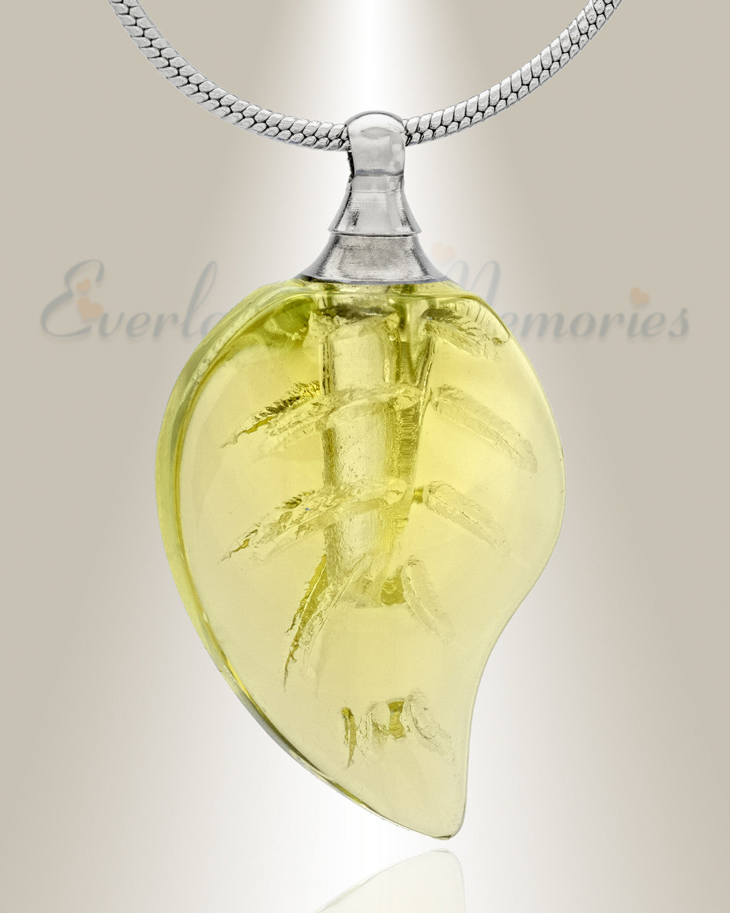 Glass Locket Yellow Leaf Cremation Jewelry