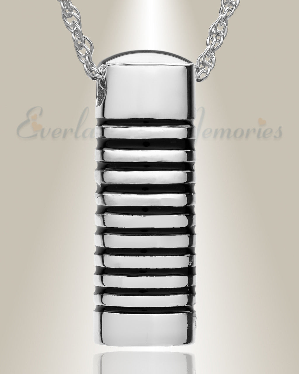 Sterling Silver Grooved Cylinder Jewelry Urn