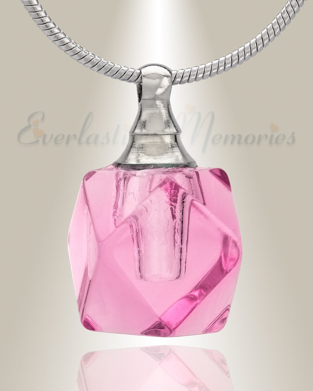 Glass Locket Pink Cubix Cremation Jewelry