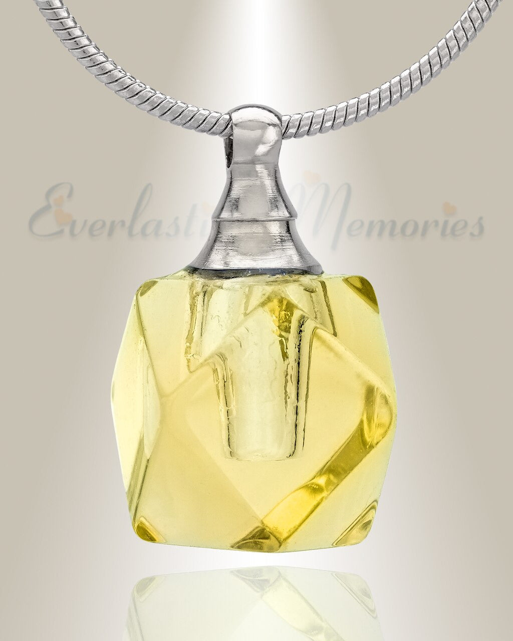 Glass Locket Yellow Cubix Cremation Jewelry