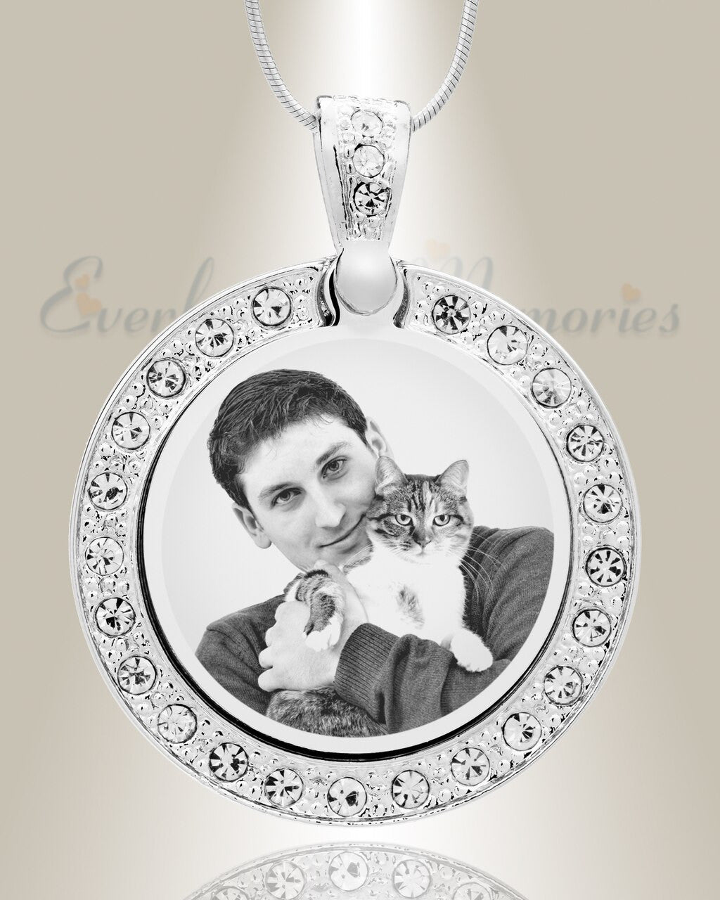 Gem Circle Photo Engraved Stainless Pet Keepsake