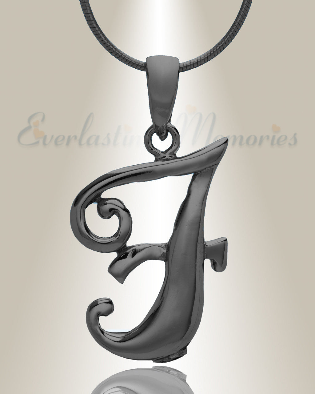 Black "F" Initial Cremation Jewelry