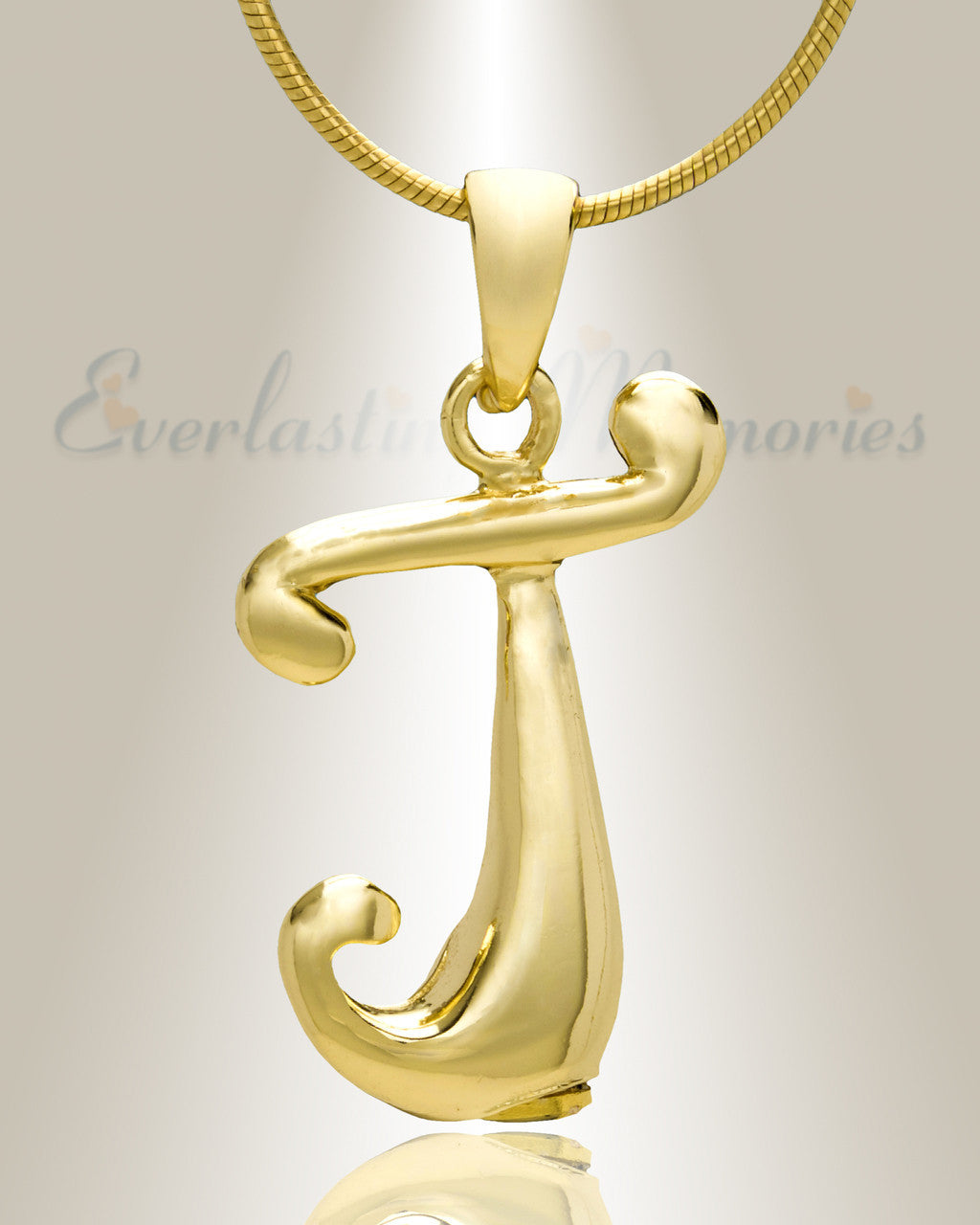Gold "J" Initial Cremation Jewelry