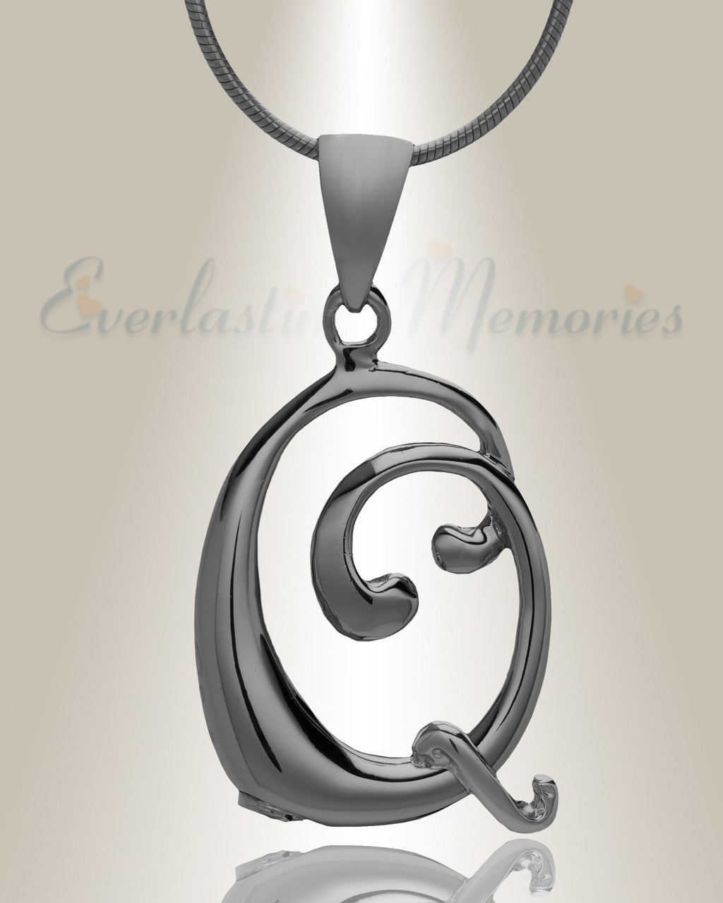 Black "Q" Initial Cremation Jewelry