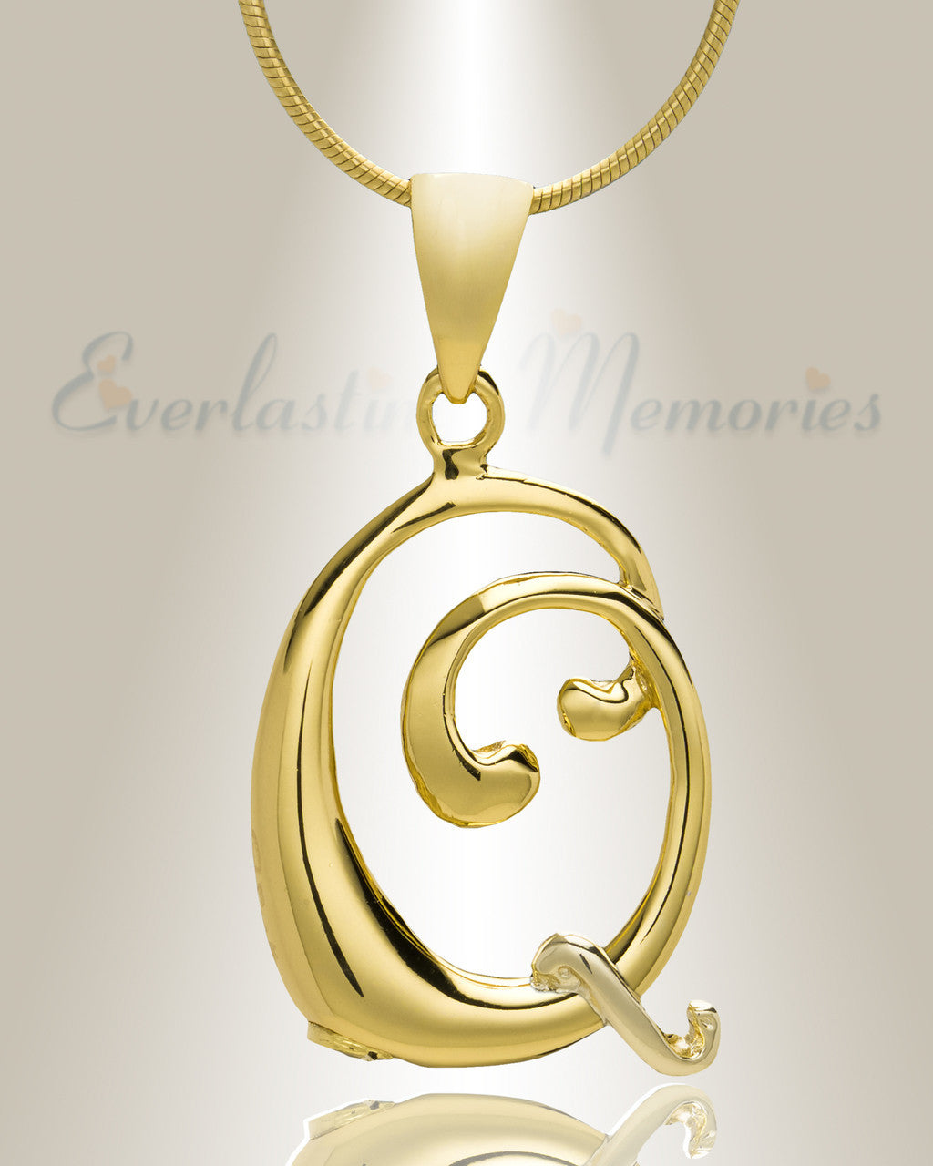 Gold "Q" Initial Cremation Jewelry