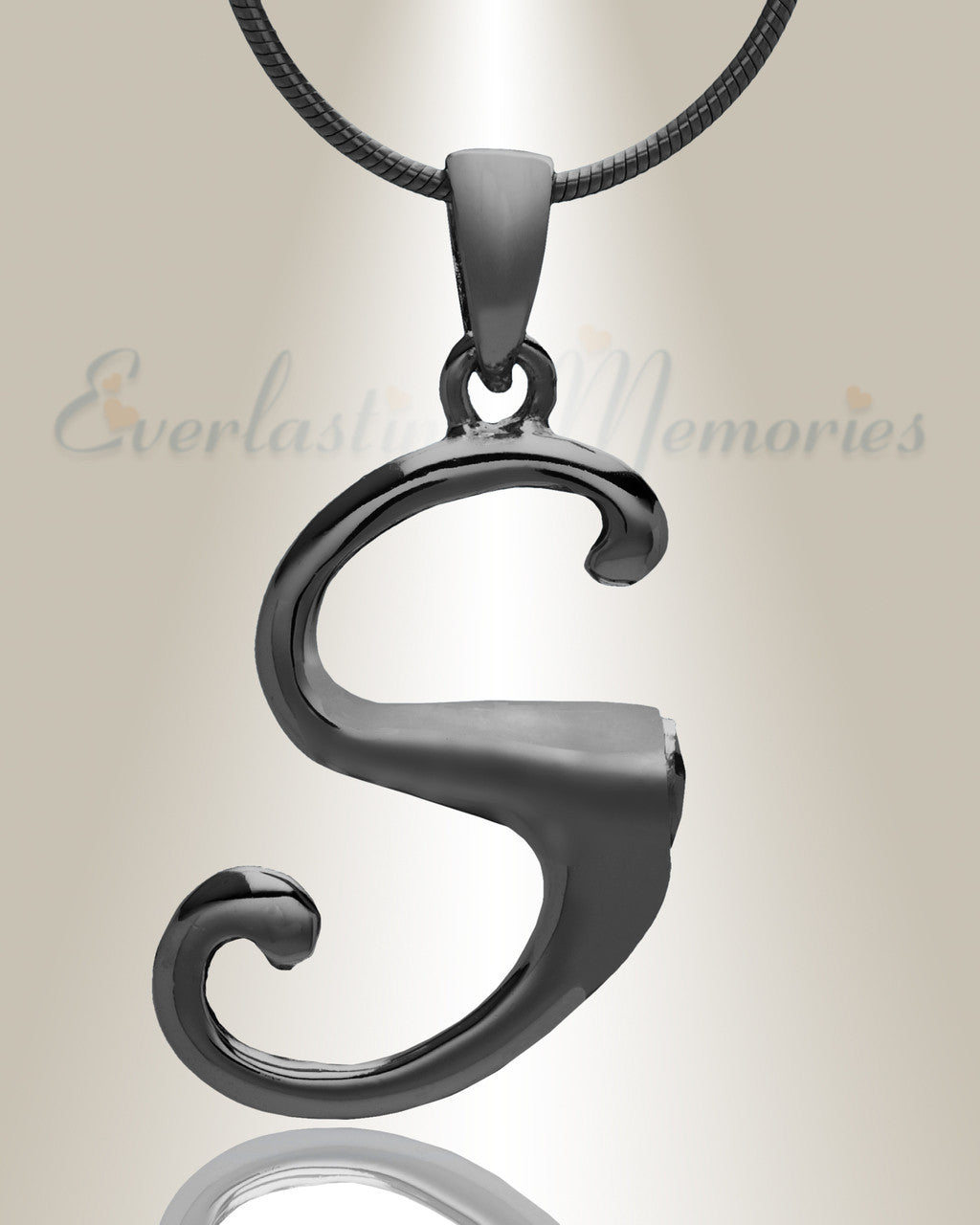Black "S" Initial Cremation Jewelry