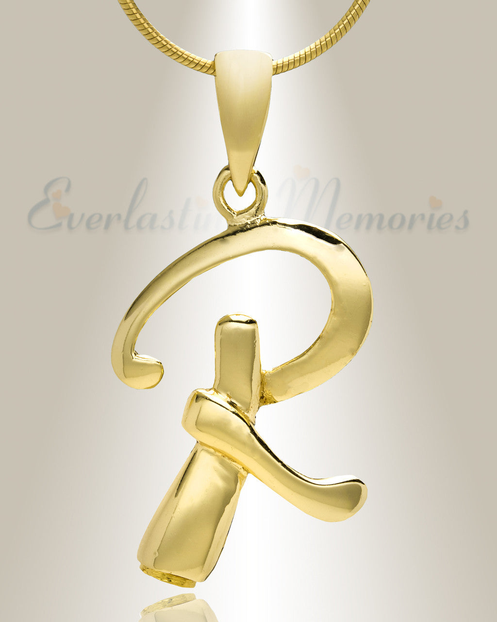 Gold "R" Initial Cremation Jewelry