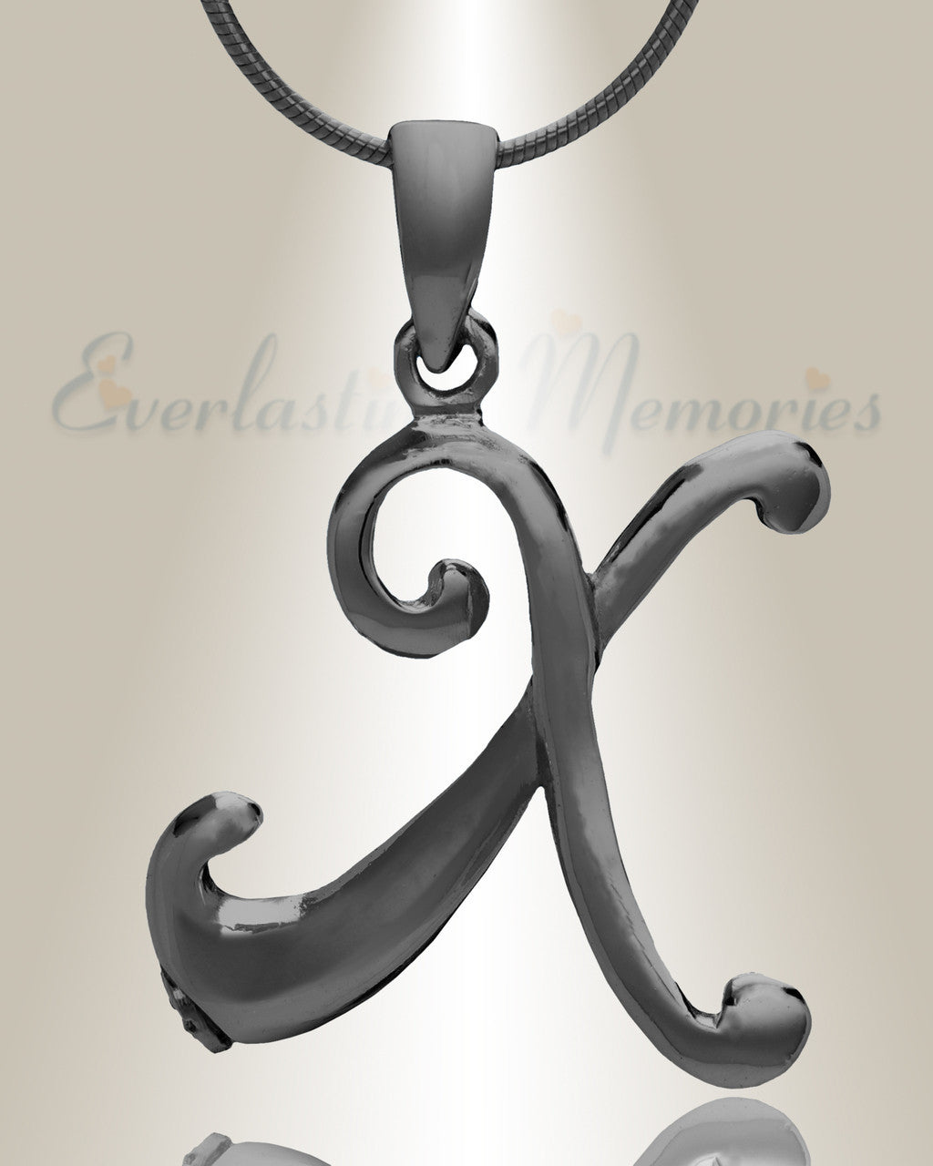 Black "X" Initial Cremation Jewelry