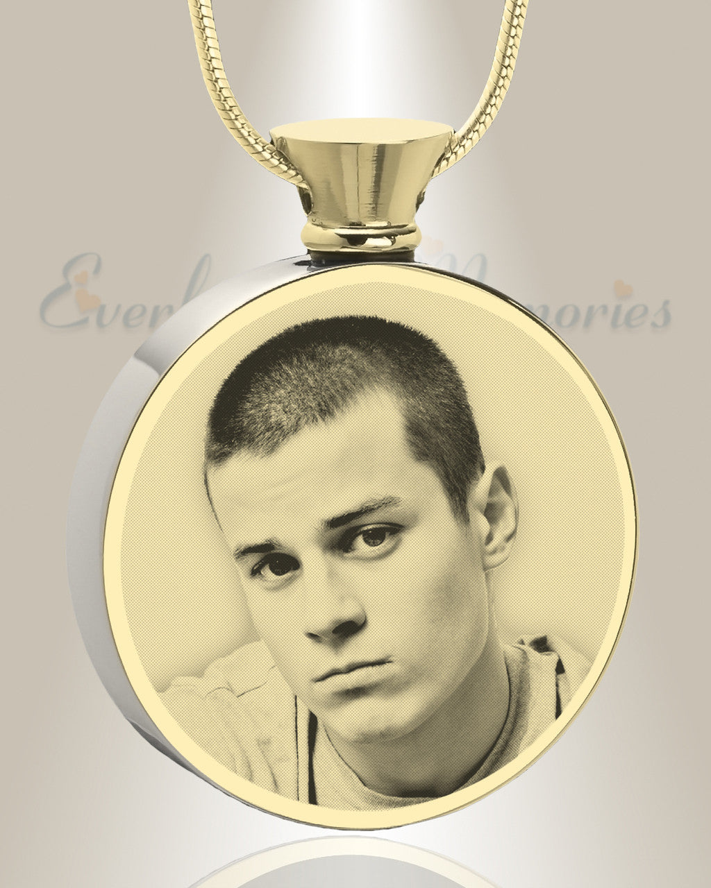 Round Gold Plated Photo Engraved Ash Pendant