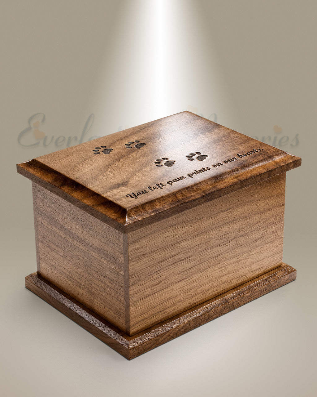 Small Walnut Cremation Urn w/ Pawprints