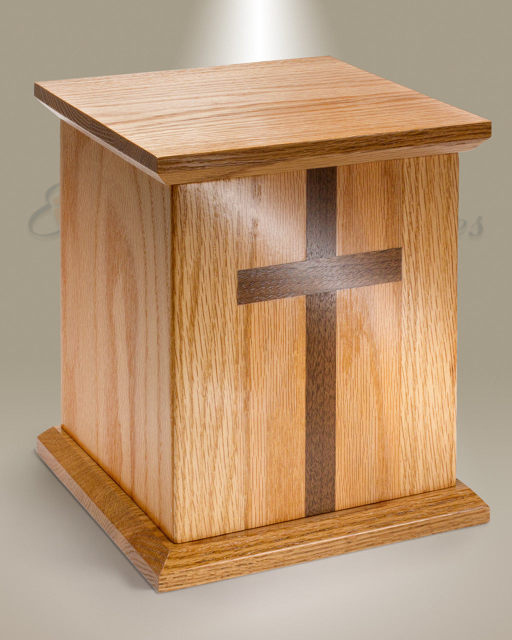 Square Oak Cremation Urn w/ Walnut Cross