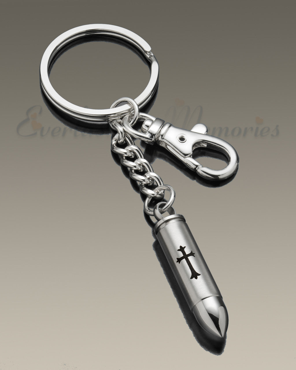 357 Magnum Bullet with Cross Urn Keychain Cremation Urn Keepsake