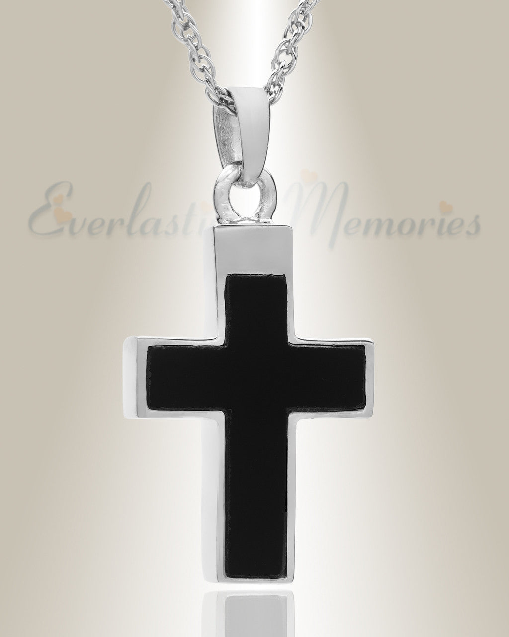 14K White Gold Cross with Onyx Stone Urn Keepsake
