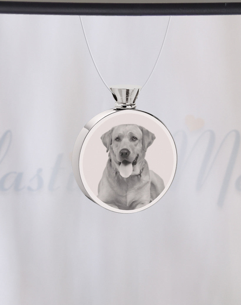 Round Stainless Steel Photo Engraved Pet Ash Guardian