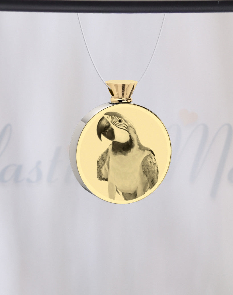Round Gold Plated Picture Engraved Pet Ash Guardian