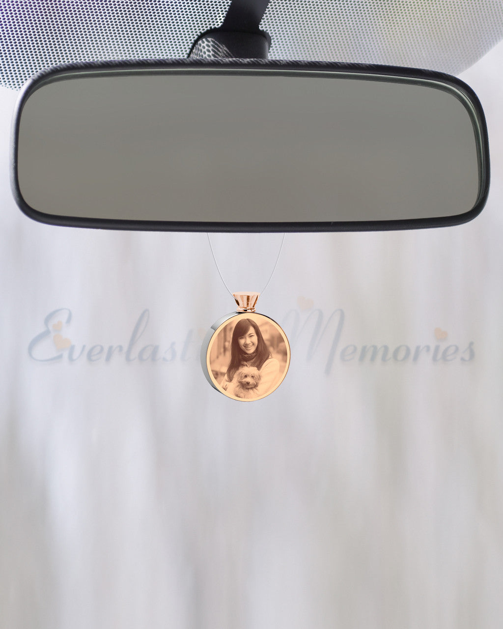Round Rose Gold Plated Picture Engraved Pet Ash Guardian