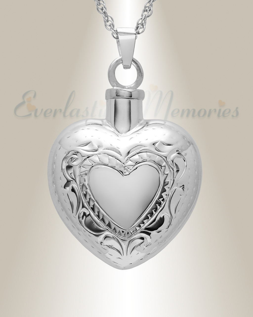 Etched Double Heart Cremation Urn Keepsake