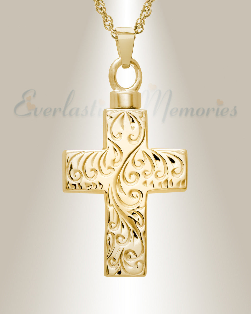14K Gold Etched Cross Memorial Locket