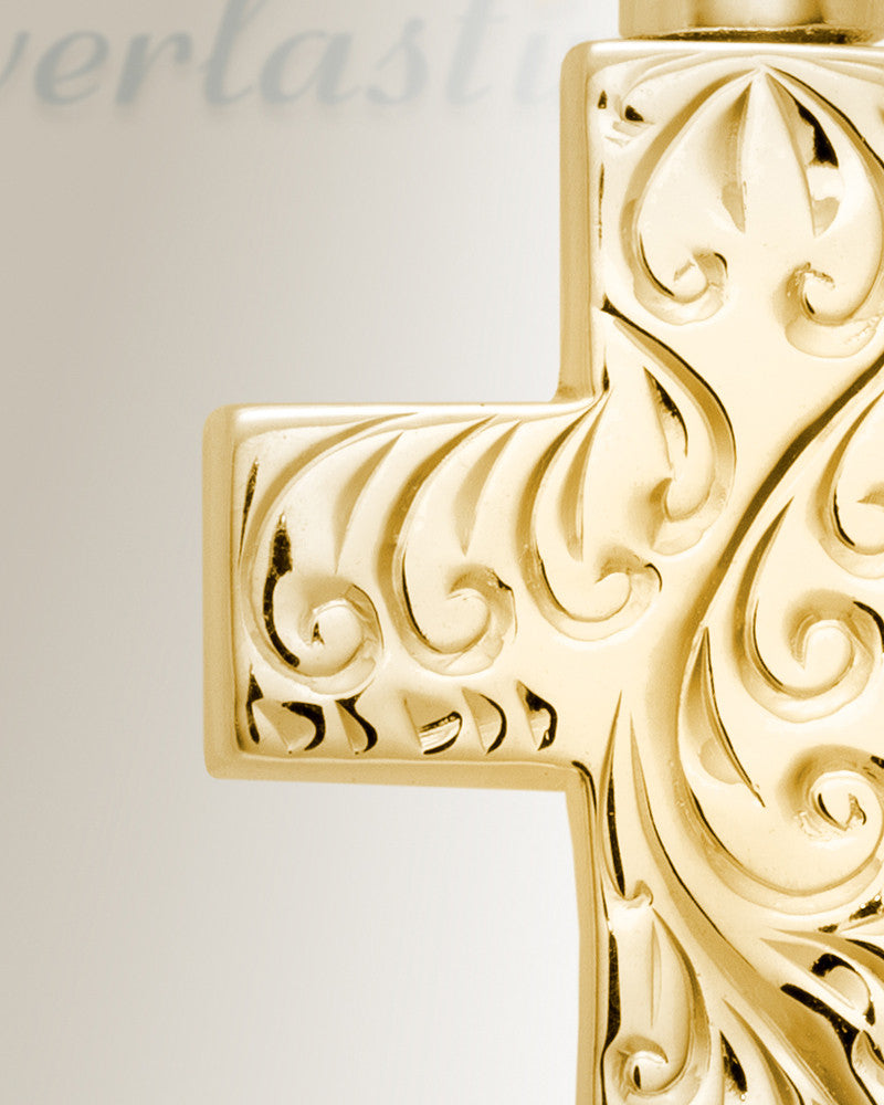 14K Gold Etched Cross Memorial Locket
