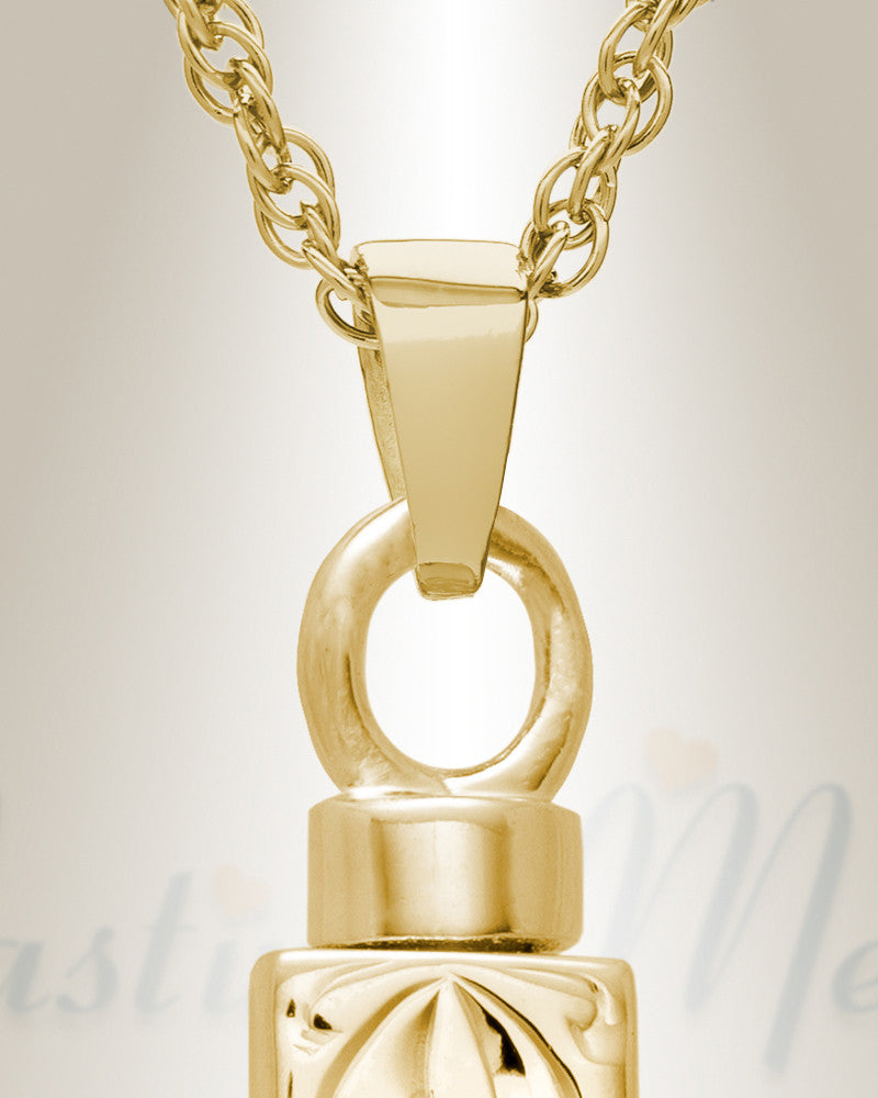 14K Gold Etched Cross Memorial Locket