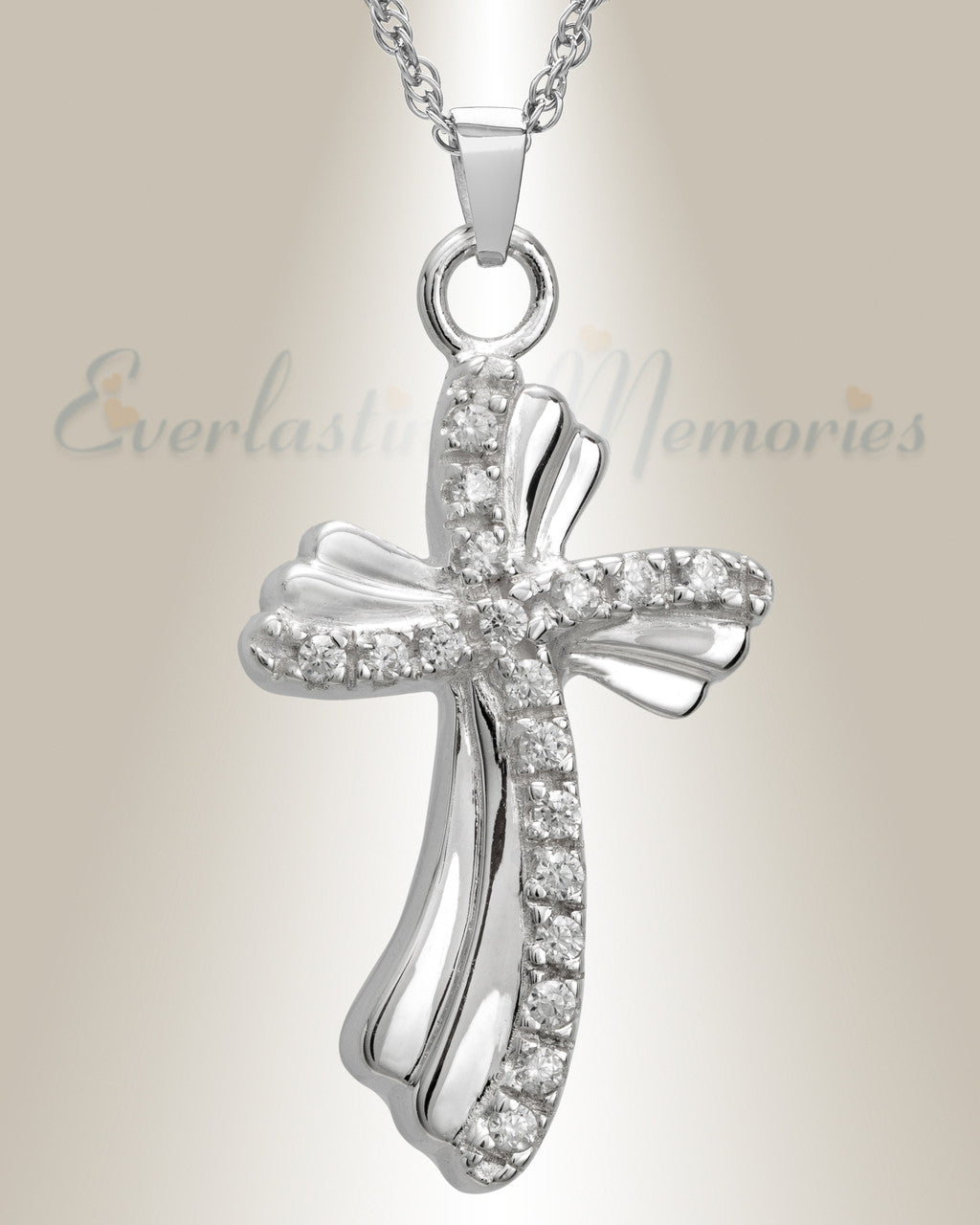 14K White Gold Rocky Cross Cremation Keepsake