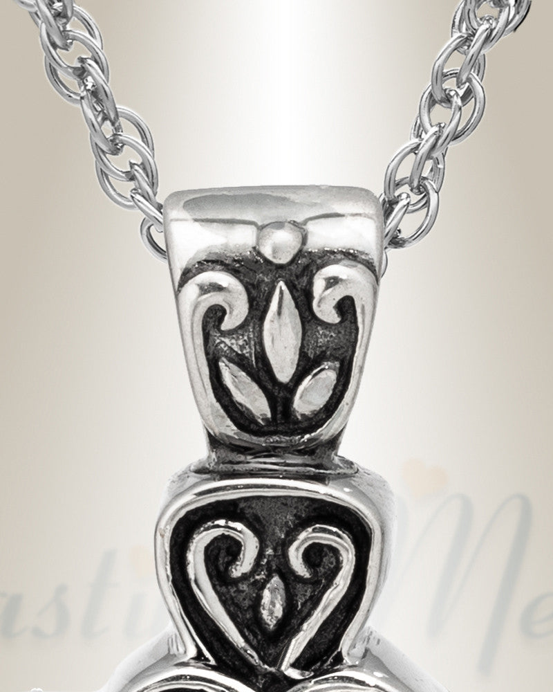 14K White Gold Cathedral Cross Urn Necklace
