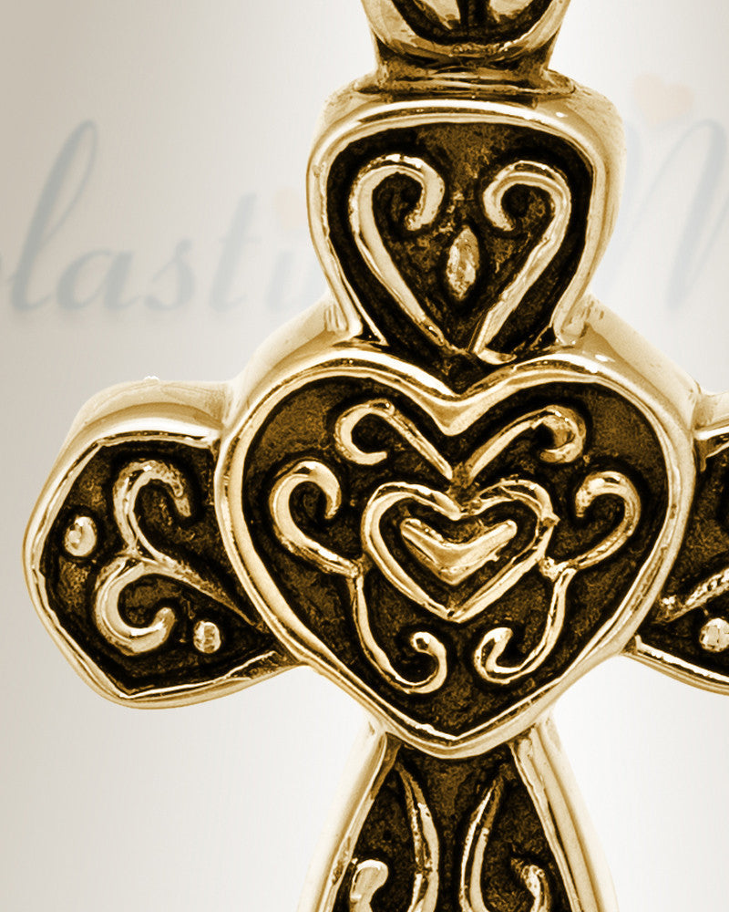 14K Gold Cathedral Cross Cremation Keepsake