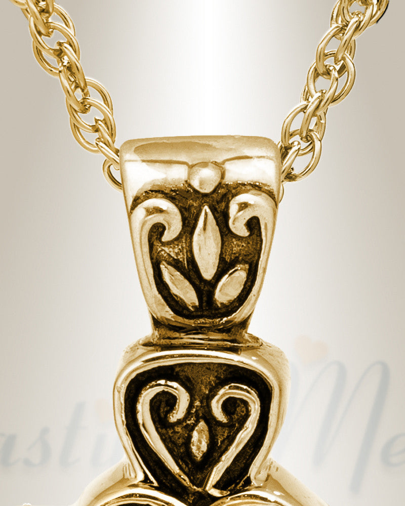 14K Gold Cathedral Cross Cremation Keepsake