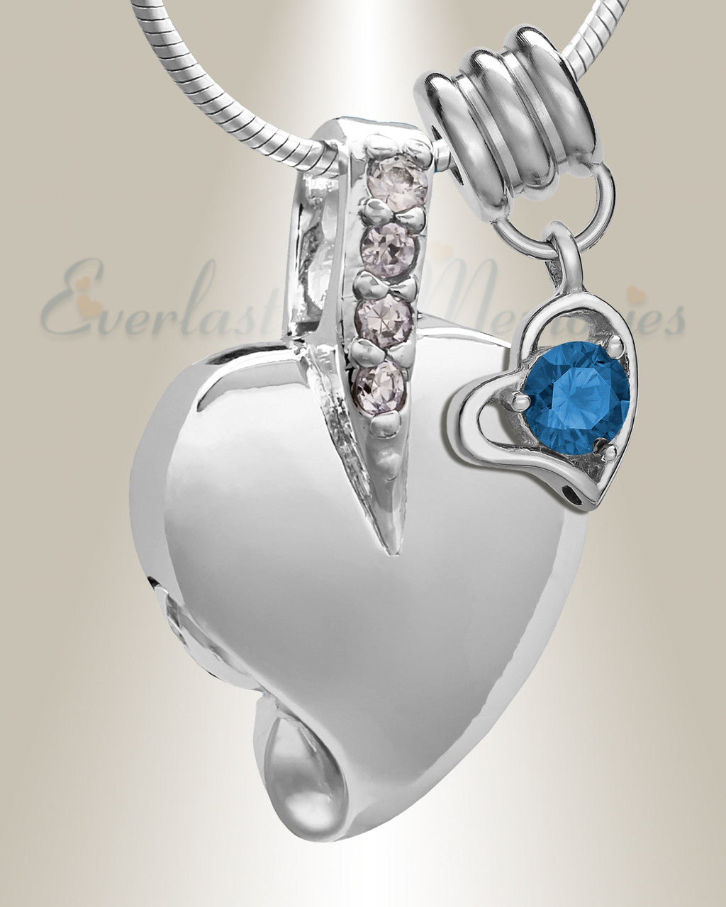 Silver September Heavenly Heart Cremation Jewelry