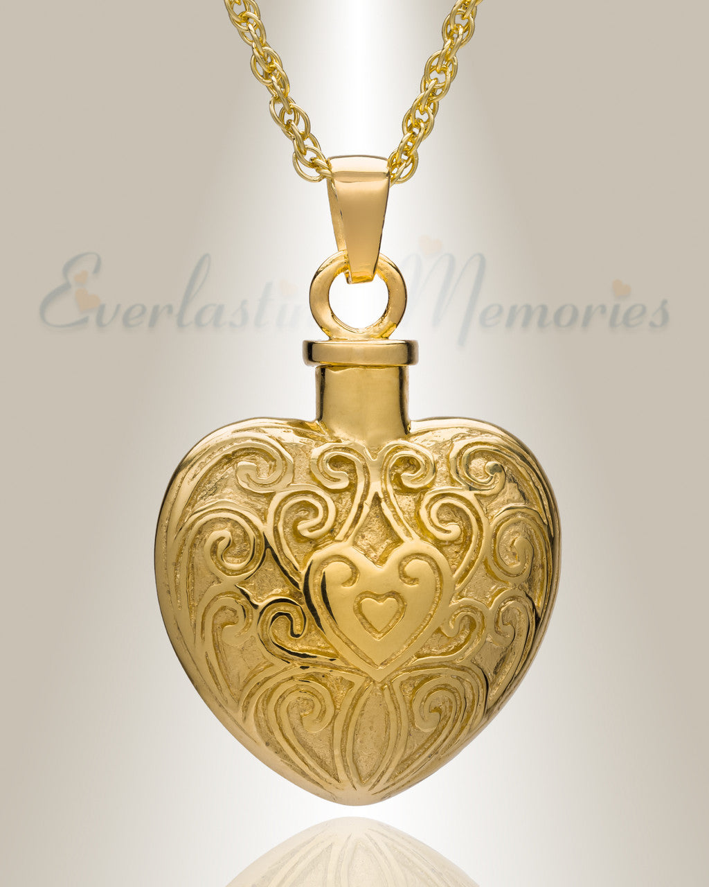 14K Gold Filigree Love Heart Urn Necklace