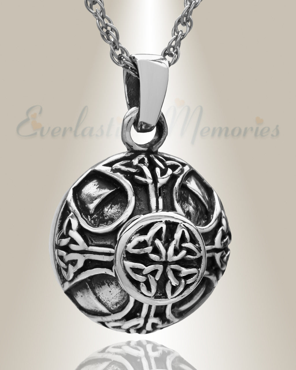 White Gold Celtic Round Cremation Jewelry