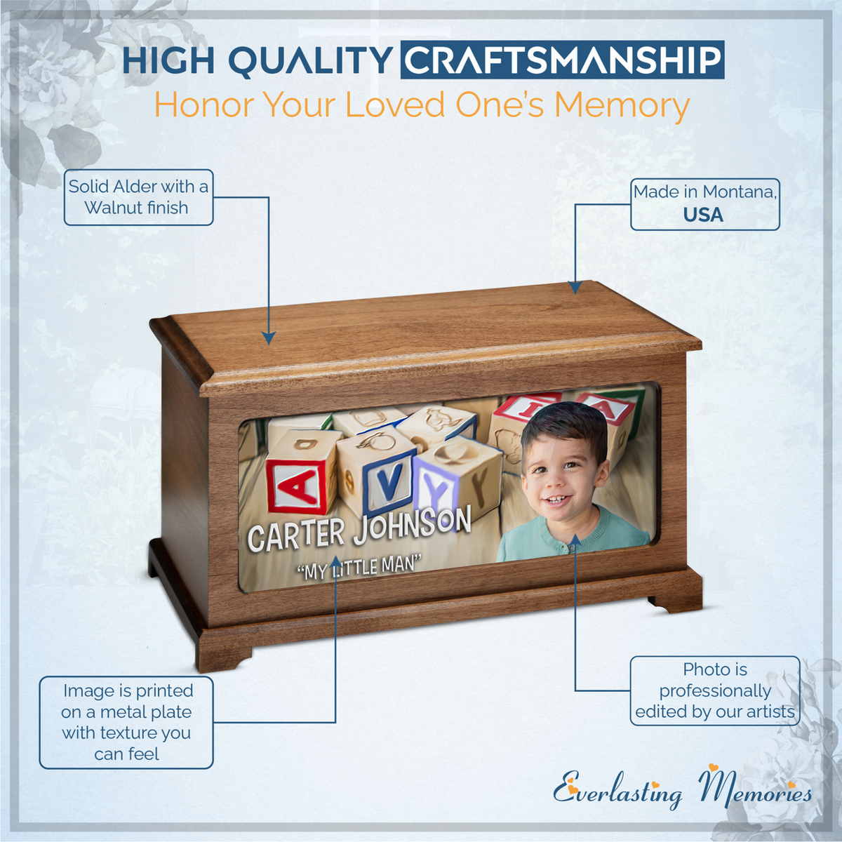 Alphabet Blocks Photo Urn for Ashes