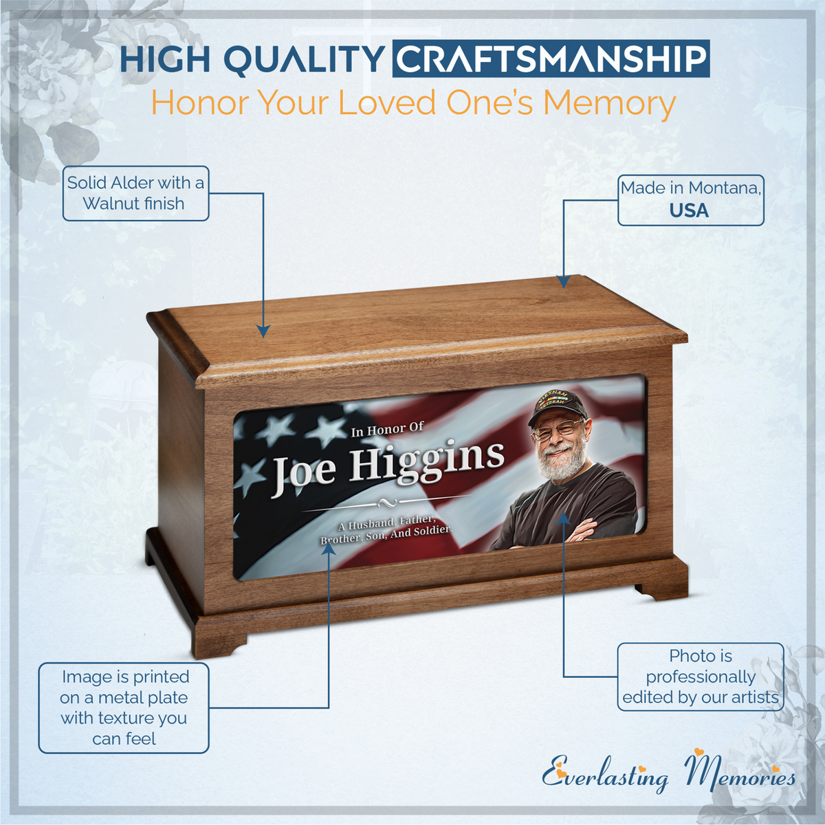 Veteran Flag Cremation Urn With Photo