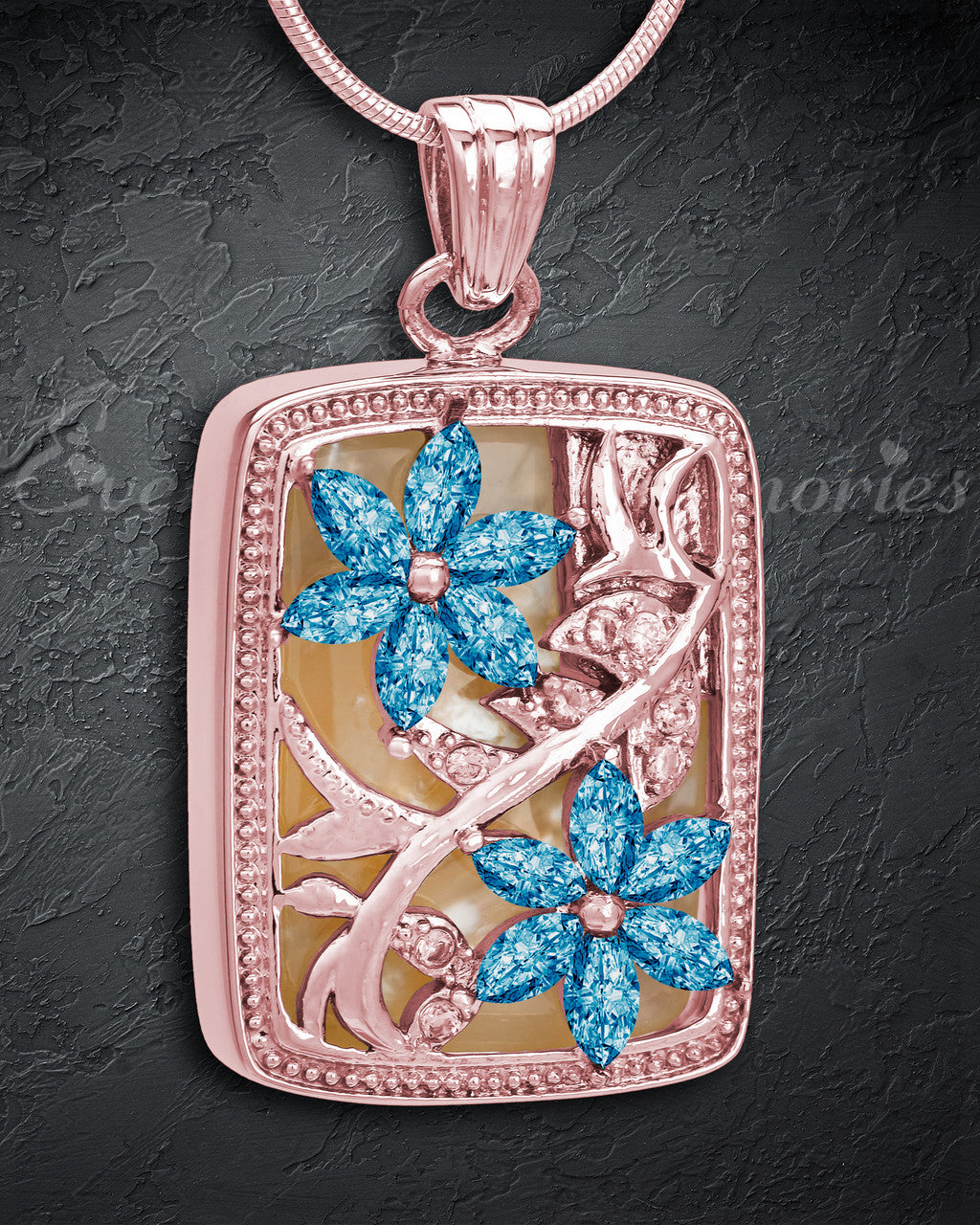 Rose Gold and Blue In Bloom Cremation Jewelry