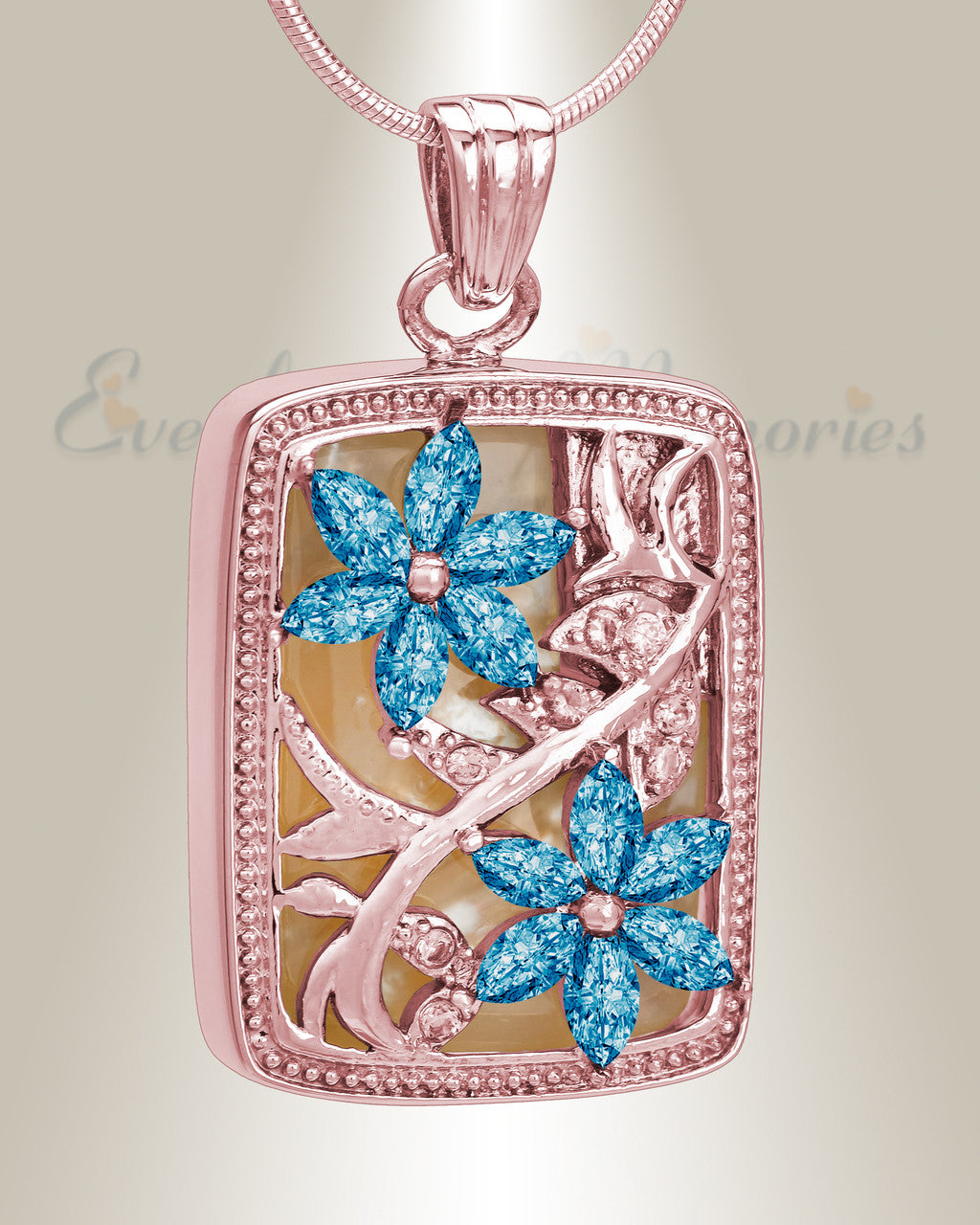 Rose Gold and Blue In Bloom Cremation Jewelry