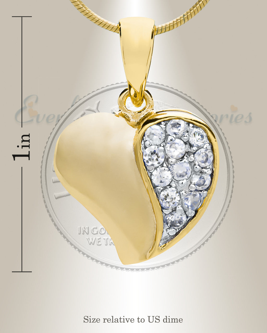 Gold Plated Cordial Heart Cremation Jewelry