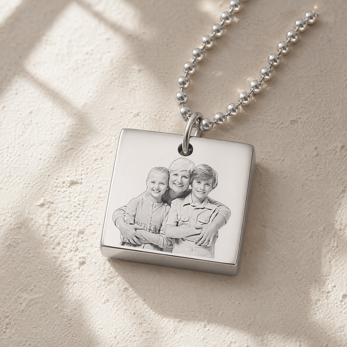 Silver Thick Squared Photo Engraved Pendant