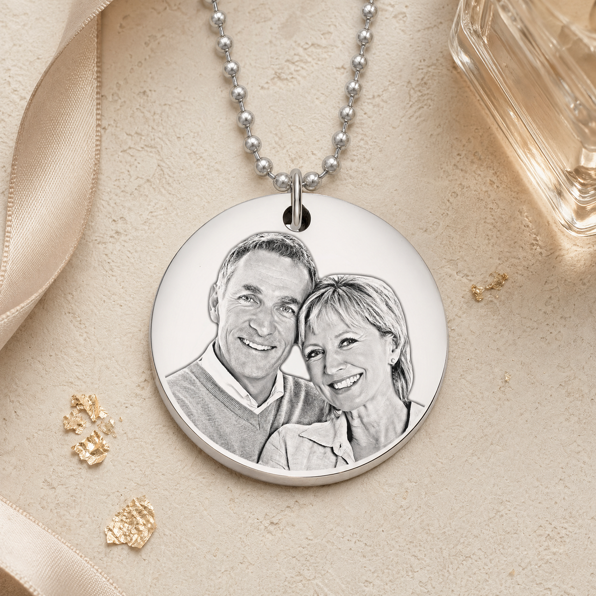 Thick Round Photo Engraved Stainless Keepsake