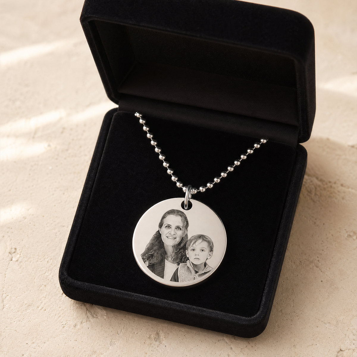 Small Thick Round Photo Engraved Stainless Keepsake