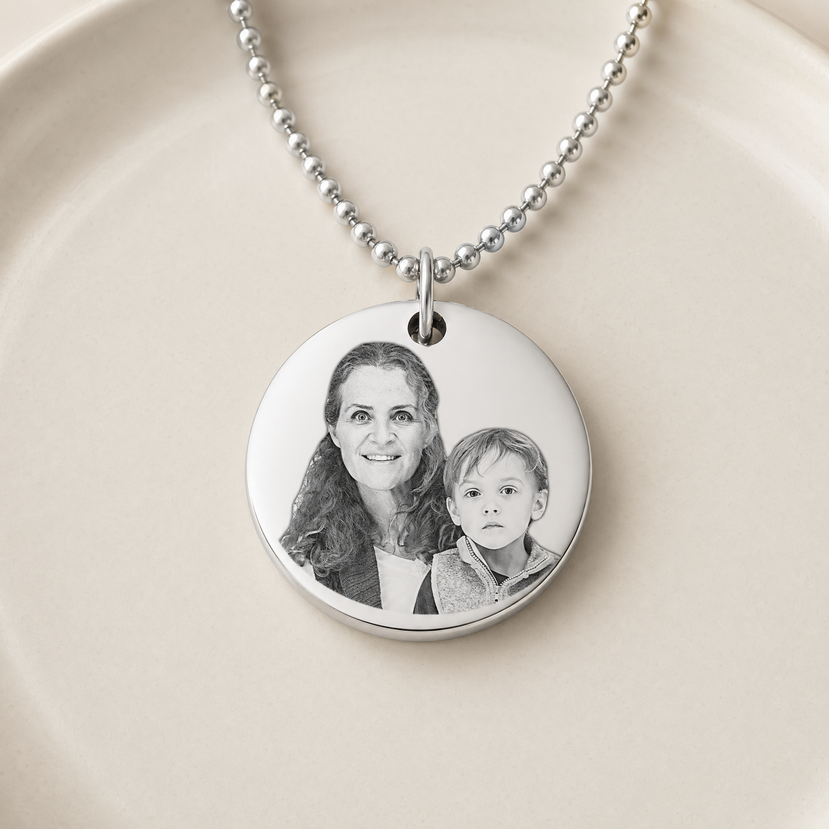 Small Thick Round Photo Engraved Stainless Keepsake