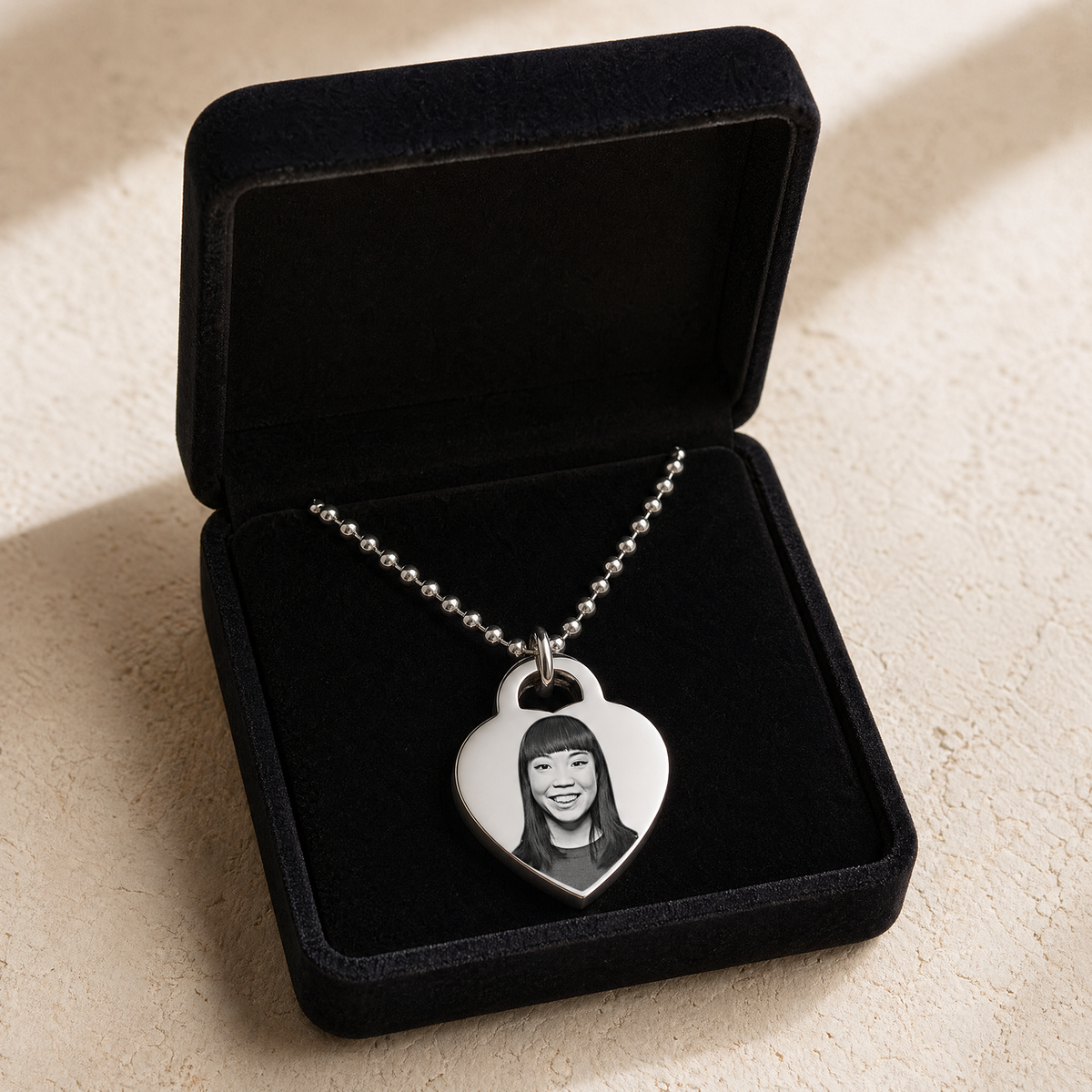 Small Thick Heart Picture Engraved Stainless Keepsake