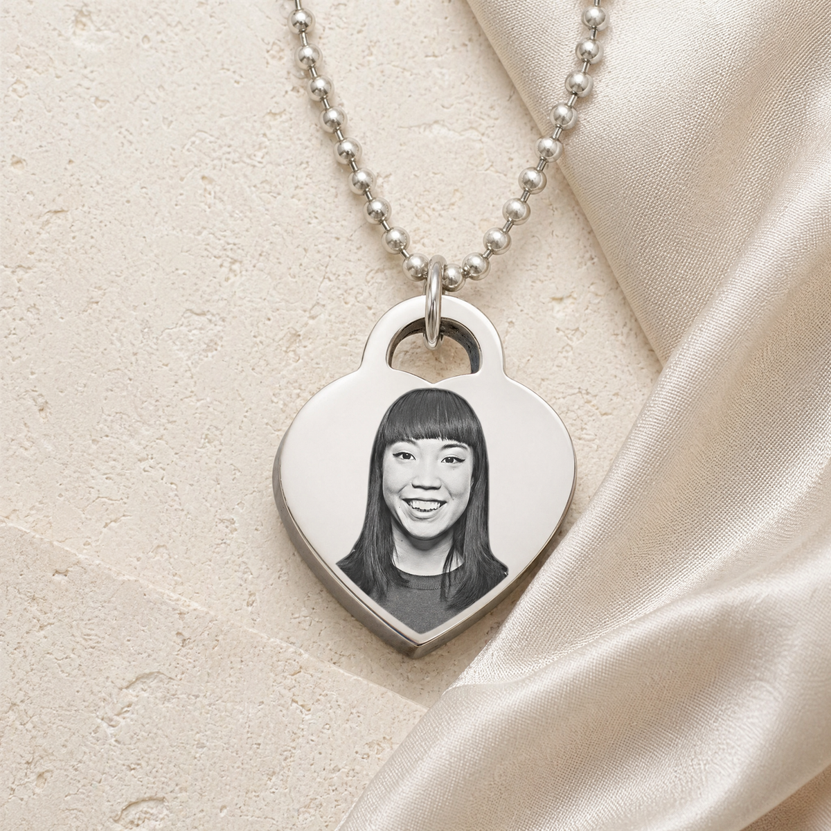 Small Thick Heart Picture Engraved Stainless Keepsake