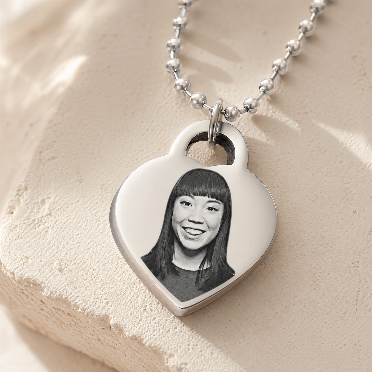 Small Thick Heart Picture Engraved Stainless Keepsake