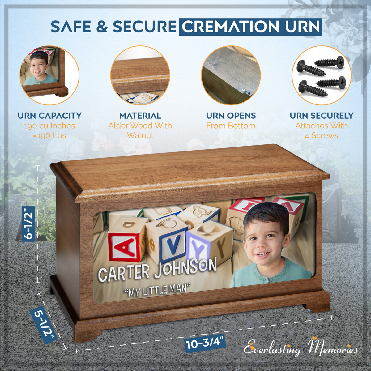 Alphabet Blocks Photo Urn for Ashes