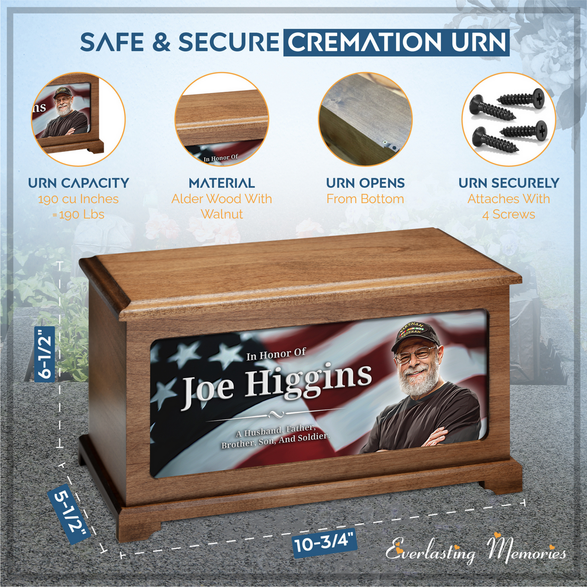 Veteran Flag Cremation Urn With Photo