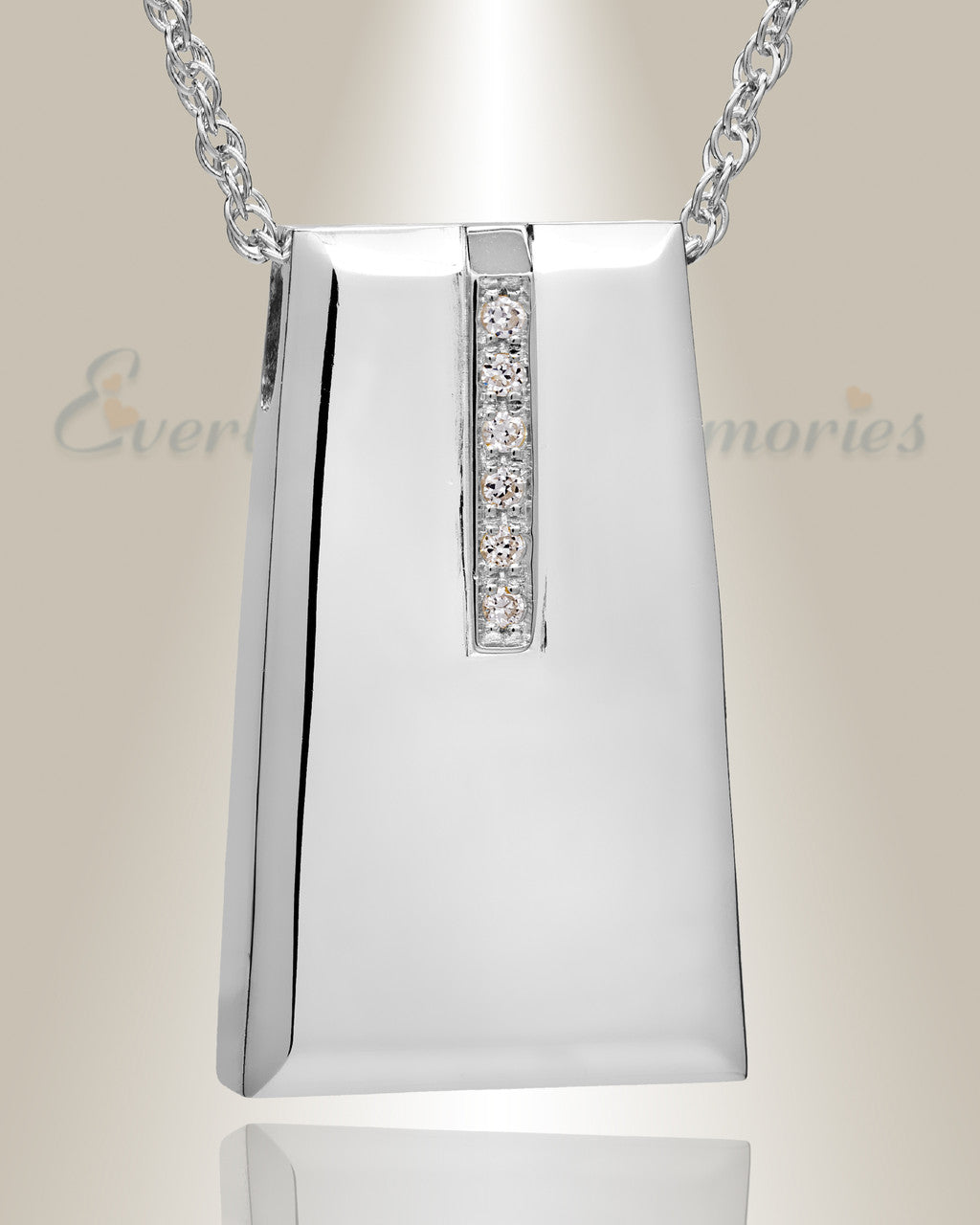 14K White Gold Eternity Sliding Rectangle Memorial Locket with Stones